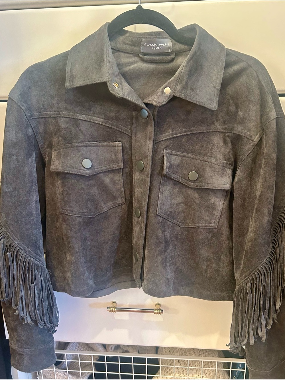 Sweet Love Charcoal Suede Fringe Jacket